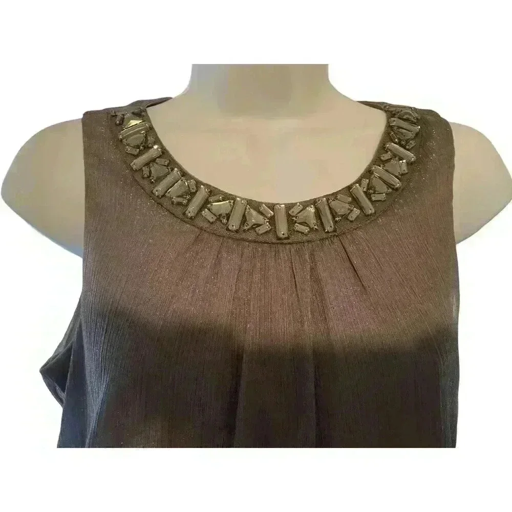 IZ Byer Women Charcoal Gray‎ Color with Rinstone Sleeveless Small Size NWT